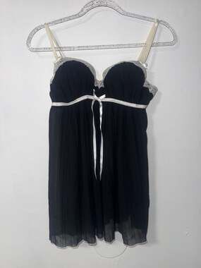 Linea Donatella MOM085 Black Chiffon Lace Babydoll Chemise Size M